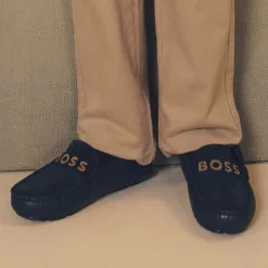 BOSS Boys Navy Blue Leather Moccasins Best