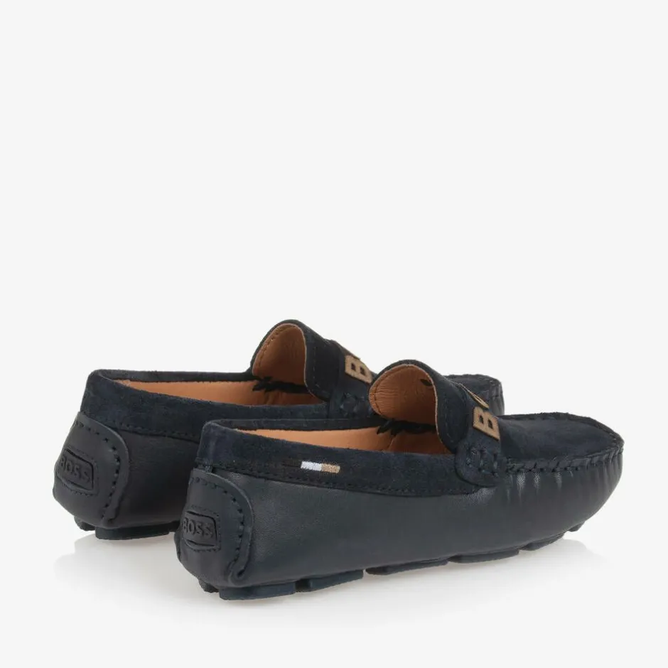 BOSS Boys Navy Blue Leather Moccasins Best