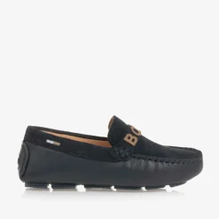 BOSS Boys Navy Blue Leather Moccasins Best
