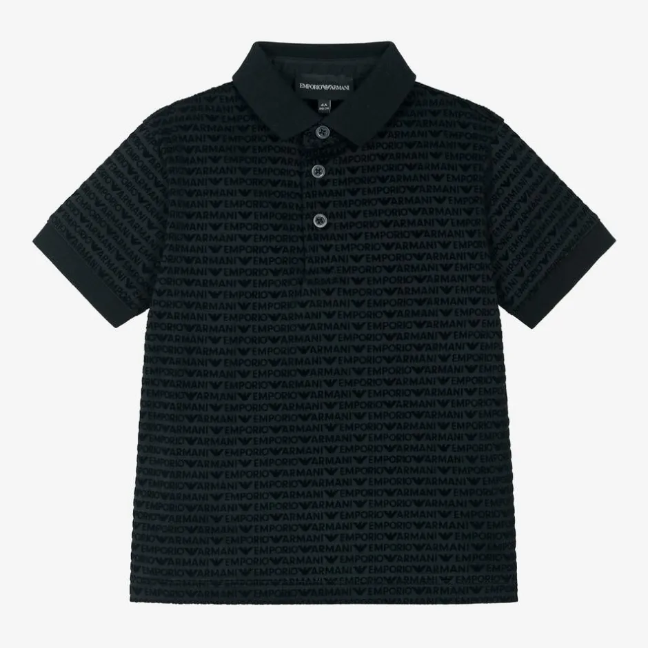 Emporio Armani Boys Navy Blue Logo Pattern Polo Shirt