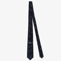 Ralph Lauren Boys Navy Blue Pony Logo Silk Tie Outlet