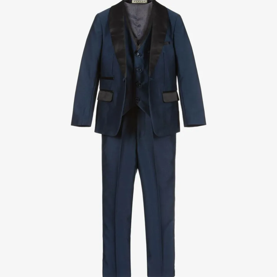 Romano Boys Navy Blue Satin Suit Discount