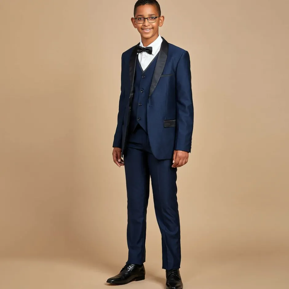 Romano Boys Navy Blue Satin Suit Discount