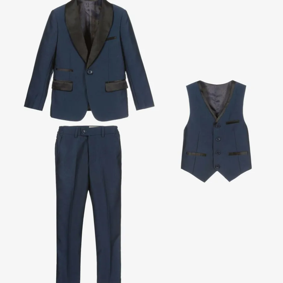 Romano Boys Navy Blue Satin Suit Discount