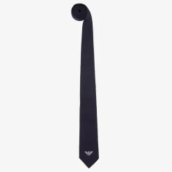Emporio Armani Boys Navy Blue Silk Eagle Logo Tie Discount