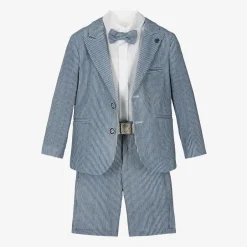 Beau KiD Boys Navy Blue Stripe Cotton Shorts Suit Online