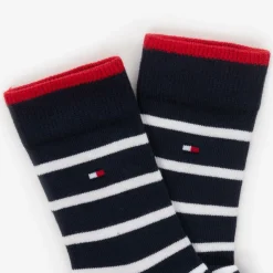 Tommy Hilfiger Boys Navy Blue Striped Cotton Socks (2 Pack) Outlet