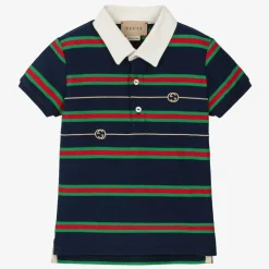 Gucci Boys Navy Blue Striped Web Polo Shirt Sale