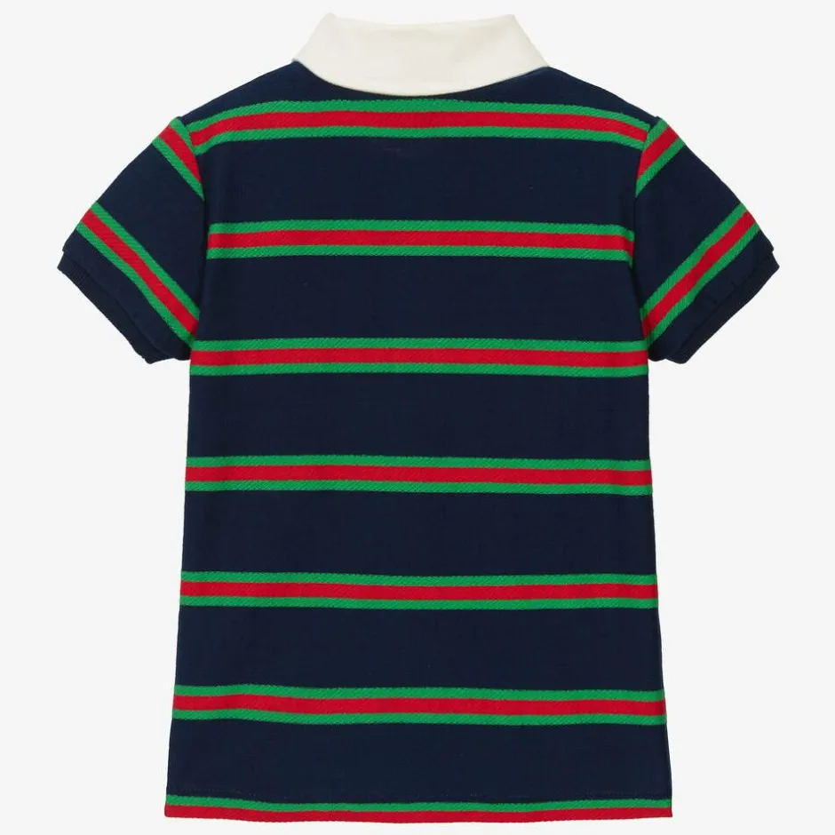 Gucci Boys Navy Blue Striped Web Polo Shirt Sale