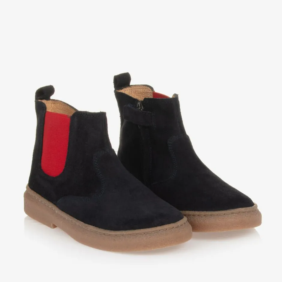 Pom dApi Boys Navy Blue Suede Leather Boots Clearance