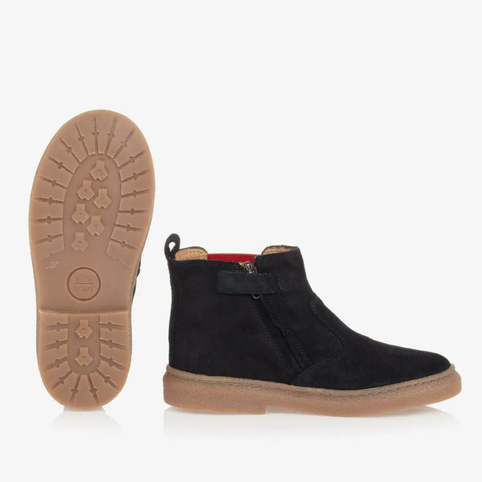 Pom dApi Boys Navy Blue Suede Leather Boots Clearance