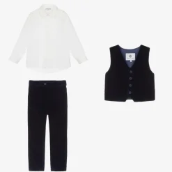 Beatrice amp; George Boys Navy Blue Velvet Waistcoat Suit New