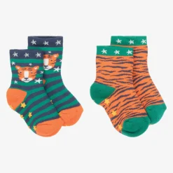 Frugi Boys Orange Cotton Slipper Socks (2 Pack) Outlet