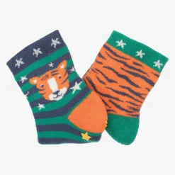 Frugi Boys Orange Cotton Slipper Socks (2 Pack) Outlet