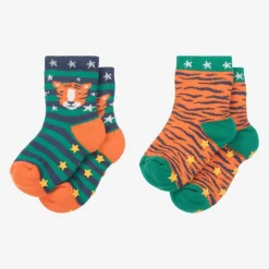 Frugi Boys Orange Cotton Slipper Socks (2 Pack) Outlet