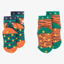 Frugi Boys Orange Cotton Slipper Socks (2 Pack) Outlet