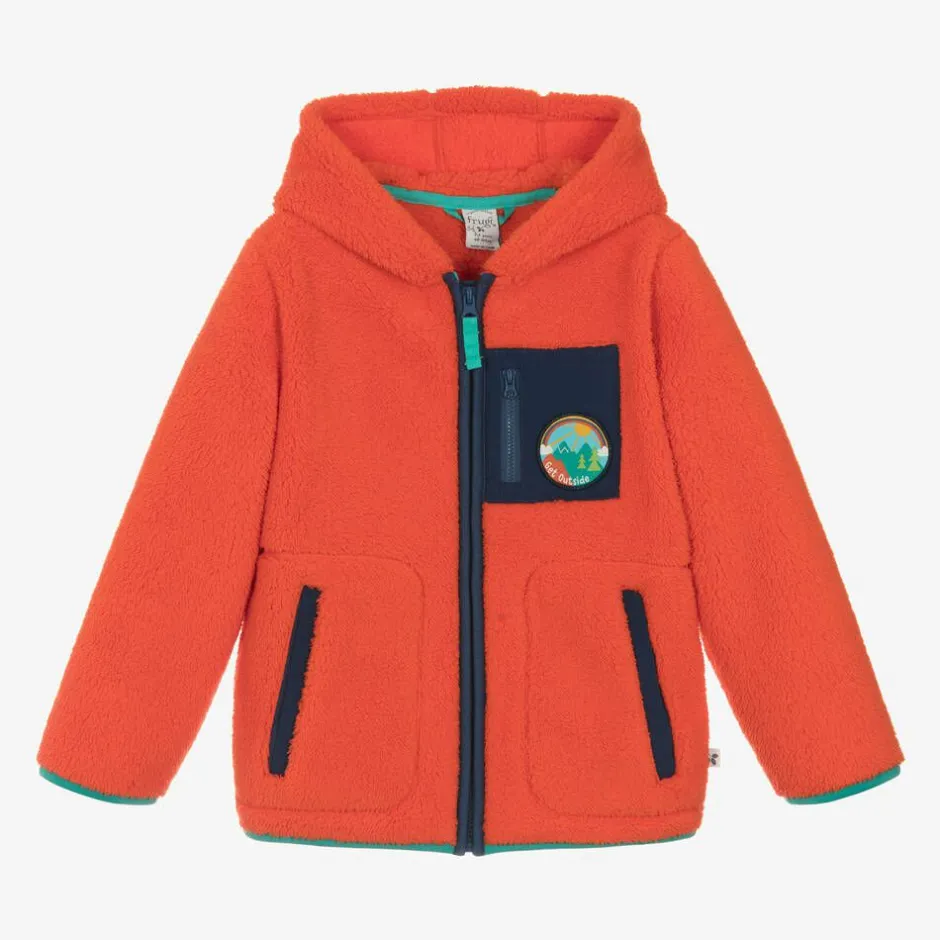 Frugi Boys Orange Fleece Zip-Up Top Discount
