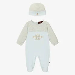 AIGNER Boys Pale Blue Cotton Babysuit Set Hot