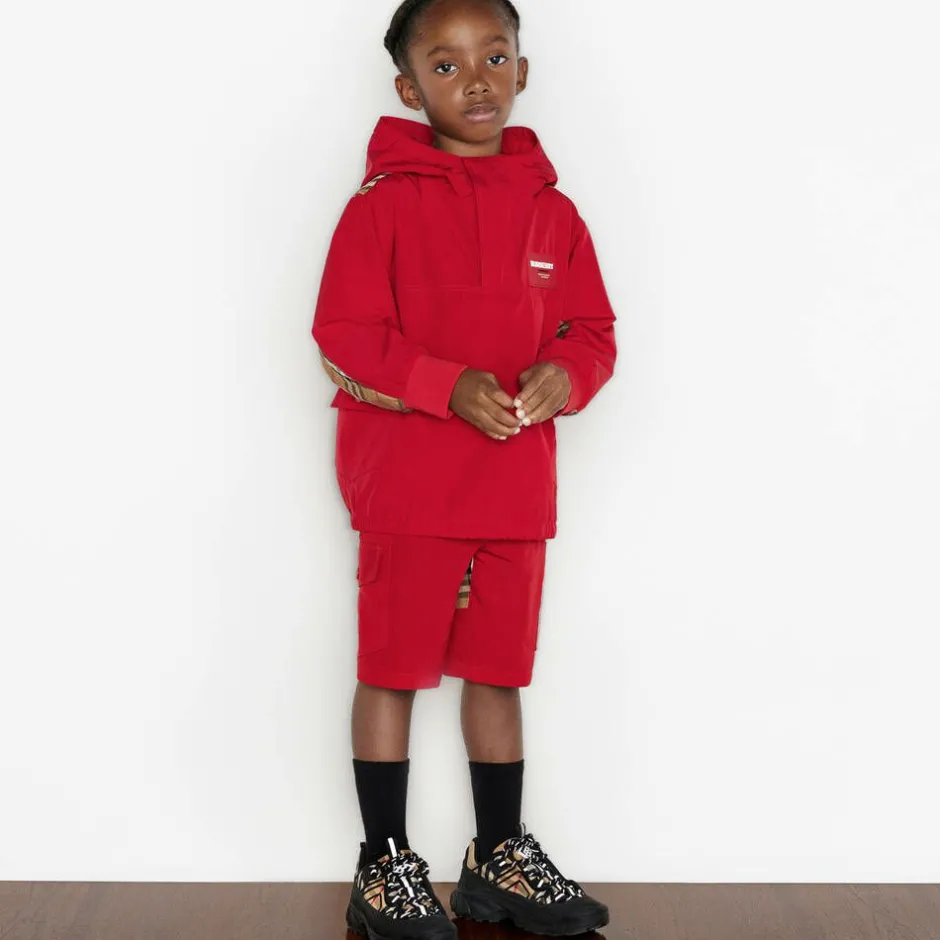 Burberry Boys Red & Beige Check Cargo Shorts Outlet