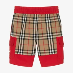 Burberry Boys Red & Beige Check Cargo Shorts Outlet