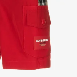 Burberry Boys Red & Beige Check Cargo Shorts Outlet