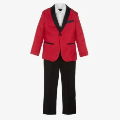 Romano Boys Red & Black Jacquard Suit New