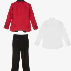 Romano Boys Red & Black Jacquard Suit New