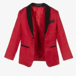 Romano Boys Red & Black Jacquard Suit New