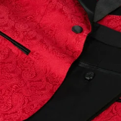 Romano Boys Red & Black Jacquard Suit New