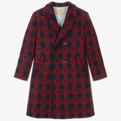 Gucci Boys Red & Blue Wool Logo Coat Hot