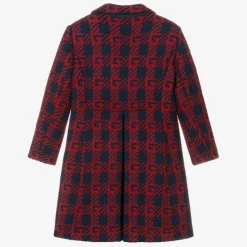 Gucci Boys Red & Blue Wool Logo Coat Hot