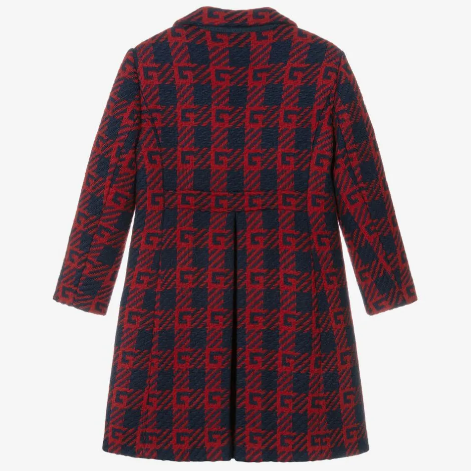 Gucci Boys Red & Blue Wool Logo Coat Hot
