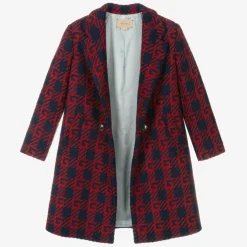 Gucci Boys Red & Blue Wool Logo Coat Hot