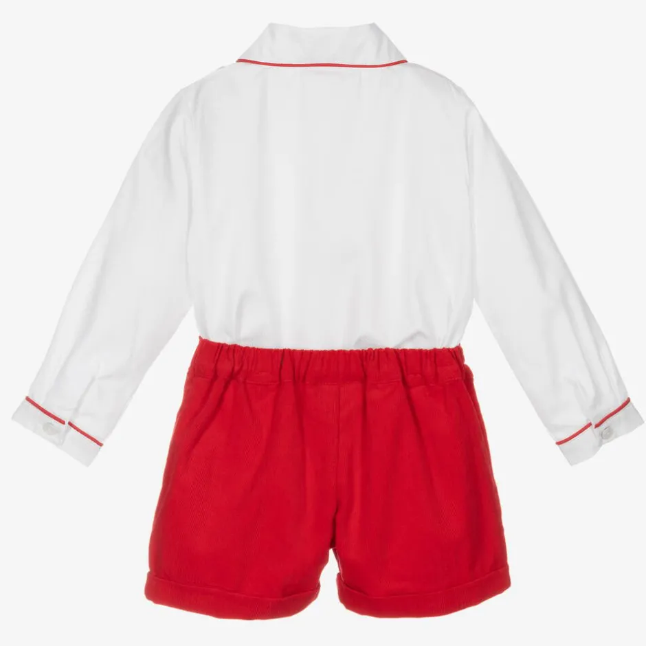 Rachel Riley Boys Red & Ivory Cotton Buster Suit Outlet