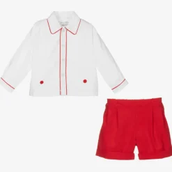 Rachel Riley Boys Red & Ivory Cotton Buster Suit Outlet
