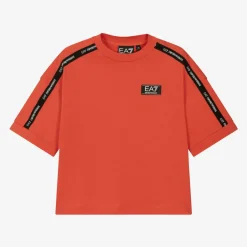 EA7 Emporio Armani Boys Red Cotton EA7 Logo T-Shirt Online