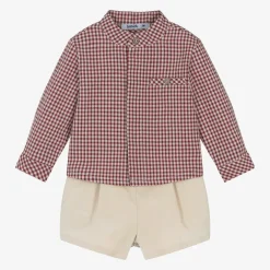 Babidu Boys Red Gingham & Beige Cotton Shorts Set Best