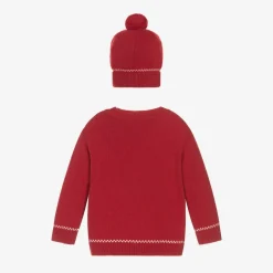 Dr. Kid Boys Red Knitted Bear Sweater & Hat Set New