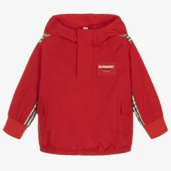 Burberry Boys Red Quarter-Zip Vintage Check Jacket Hot