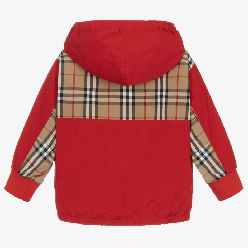 Burberry Boys Red Quarter-Zip Vintage Check Jacket Hot