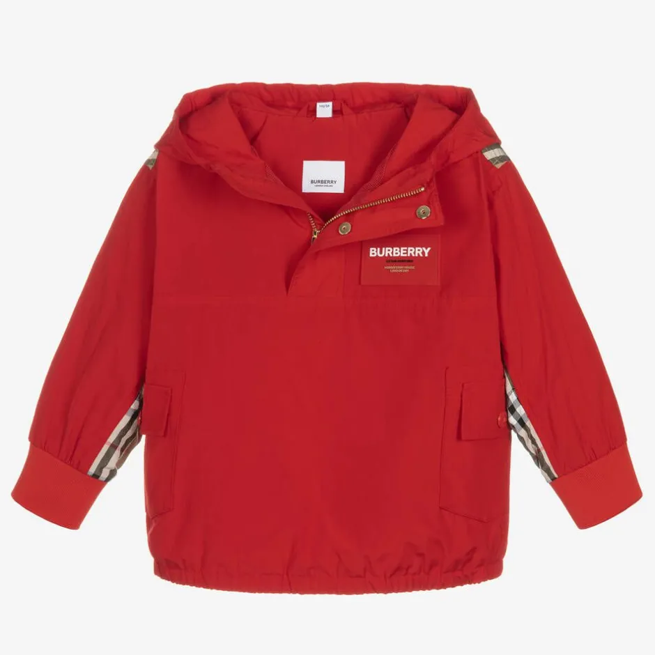 Burberry Boys Red Quarter-Zip Vintage Check Jacket Hot