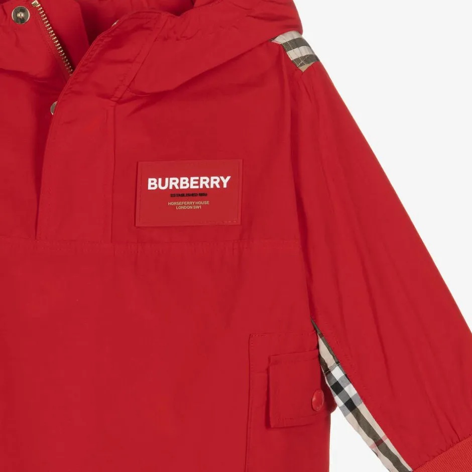 Burberry Boys Red Quarter-Zip Vintage Check Jacket Hot