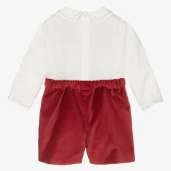 Sarah Louise Boys Red Velvet Hand-Smocked Buster Suit Discount