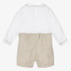 Kidiwi Boys White & Beige Cotton Buster Suit Hot