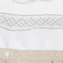 Kidiwi Boys White & Beige Cotton Buster Suit Hot