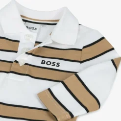 BOSS Boys White & Beige Striped Cotton Polo Shirt Online