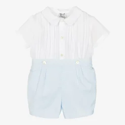 Sarah Louise Boys White & Blue Cotton Buster Suit Discount