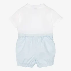 Sarah Louise Boys White & Blue Cotton Buster Suit Discount