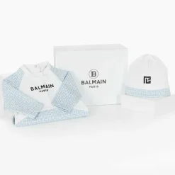 Balmain Boys White & Blue Cotton Babygrow Gift Set Online