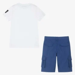 AIGNER Boys White & Blue Cotton Shorts Set Clearance